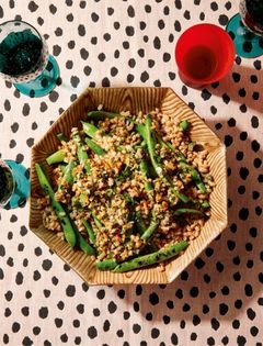 Farro and pole bean salad with almonds & tarragon