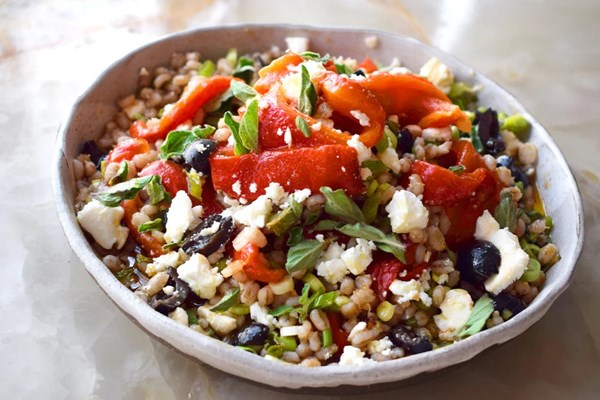 Farro and roasted pepper salad