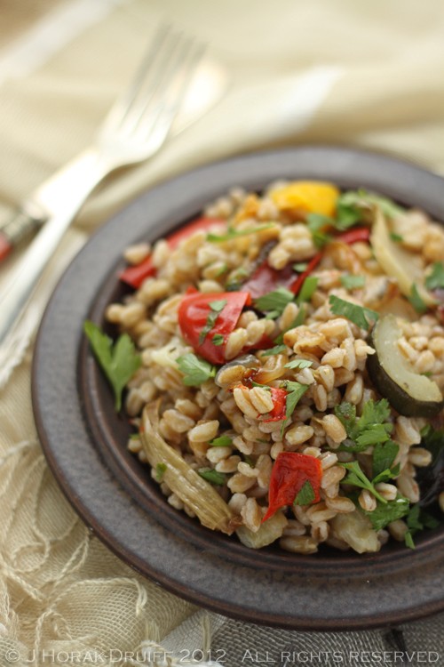 Farro and roasted vegetable salad