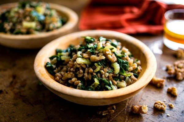 Farro and Swiss chard salad with grapefruit vinaigrette