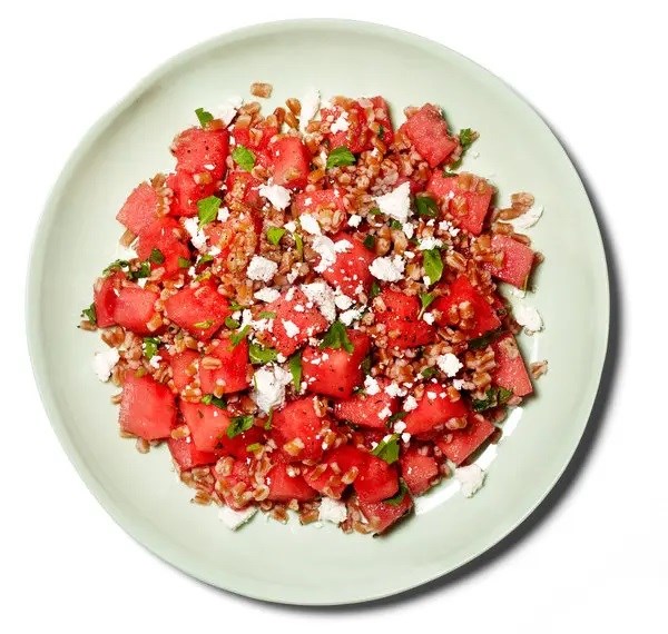 Farro and watermelon salad