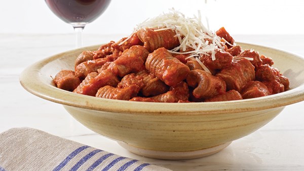 Farro cavatelli with rich meat sauce