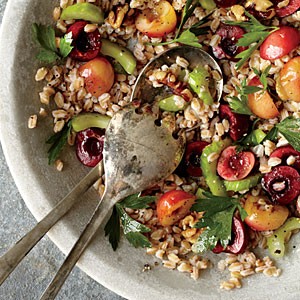 Farro, cherry, and walnut salad