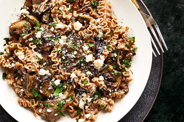 Farro Mafaldine with black truffle butter and mushrooms
