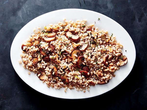 Farro, mushroom, and walnut pilaf