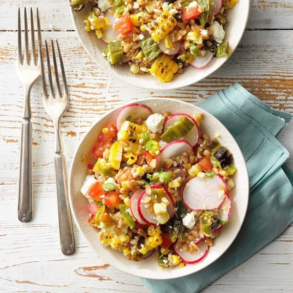 Farro salad with charred shishito peppers & corn