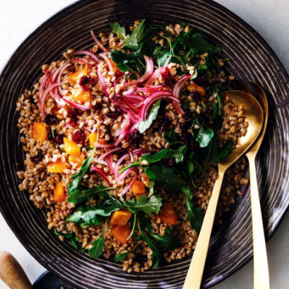 Farro salad with cranberries & persimmons