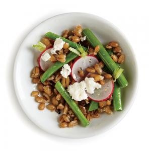 Farro salad with green beans, radishes, and feta
