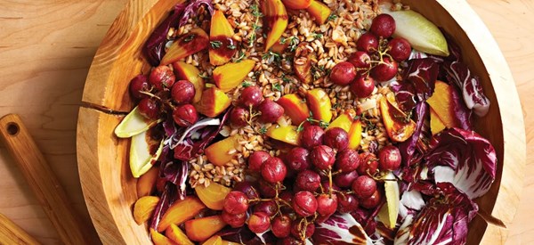 Farro salad with roasted grapes and beets 