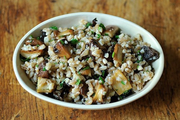 Farro salad with roasted mushrooms and Parmesan