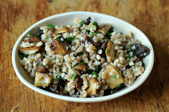 Farro salad with roasted mushrooms and Parmesan