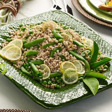 Farro salad with sugar snaps, spring peas & Meyer lemon