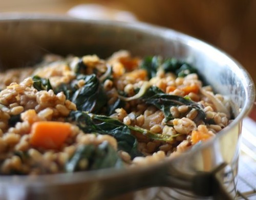 Farro with butternut squash and Swiss chard