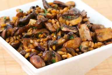 Farro with mushrooms, thyme, and balsamic vinegar