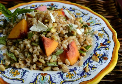 Farro with nectarines, basil, and toasted pine nuts
