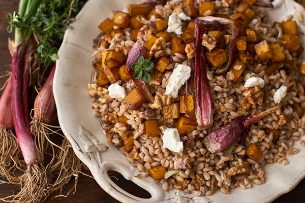 Farro with roasted butternut squash