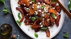 Farro with roasted squash, feta and mint