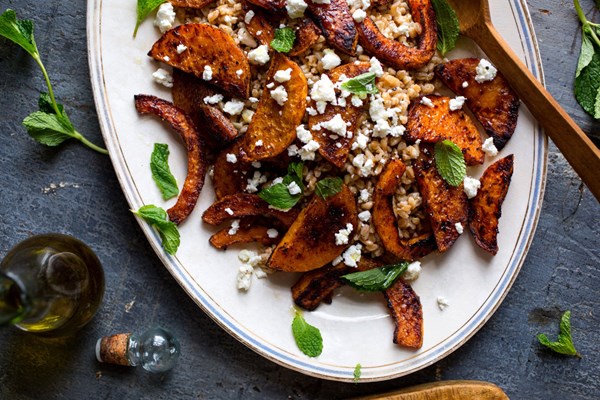 Farro with roasted squash, feta and mint [Melissa Clark]