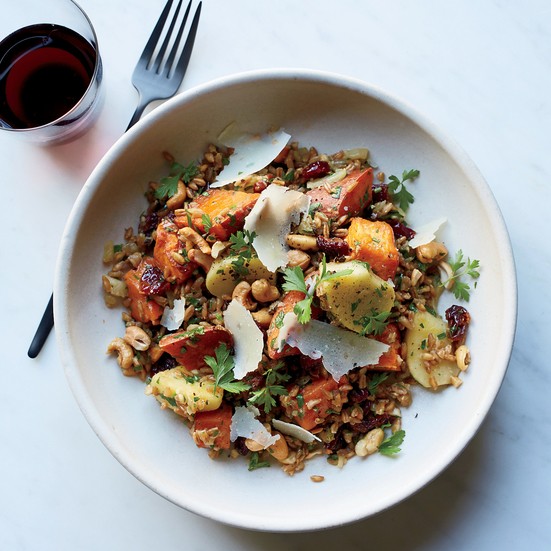 Farro with vinegar-glazed sweet potato and apples
