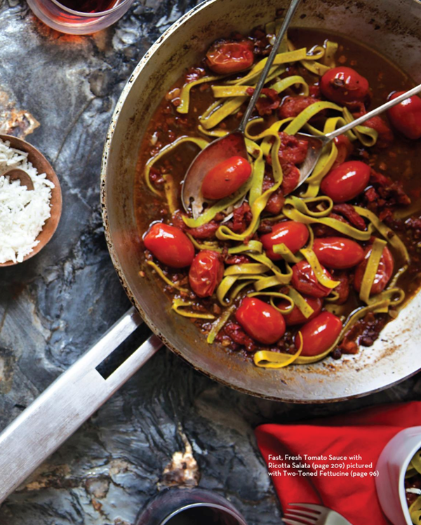 Fast, fresh tomato sauce with ricotta salata