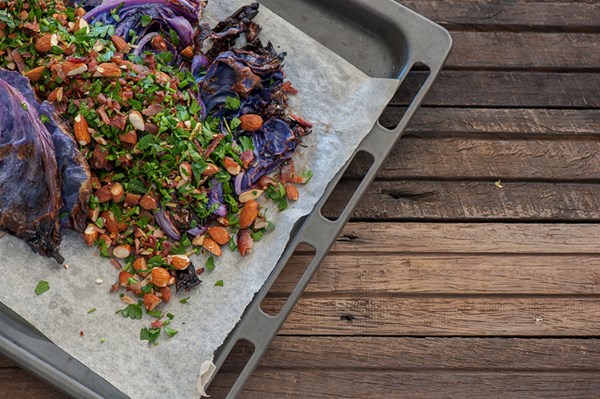 Fast roast cabbage with crunchy bacon gremolata
