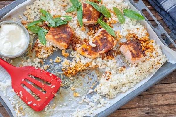 Fast roast tandoori salmon