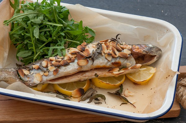 Fast roast trout with almonds