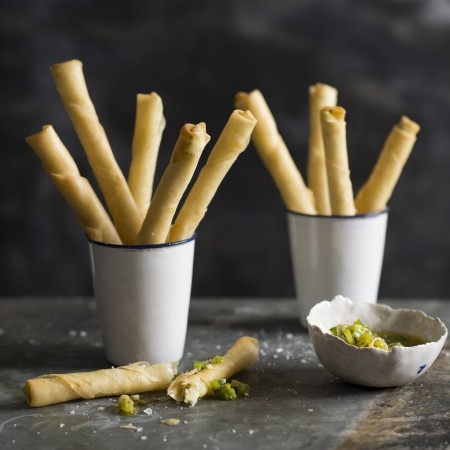 Fatima's fingers with goat's cheese, lemon, tarragon & thyme