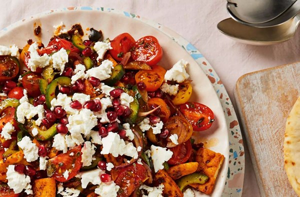 Fattoush-style salad with feta
