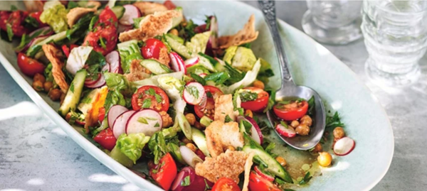 Fattoush with crisp spiced chickpeas