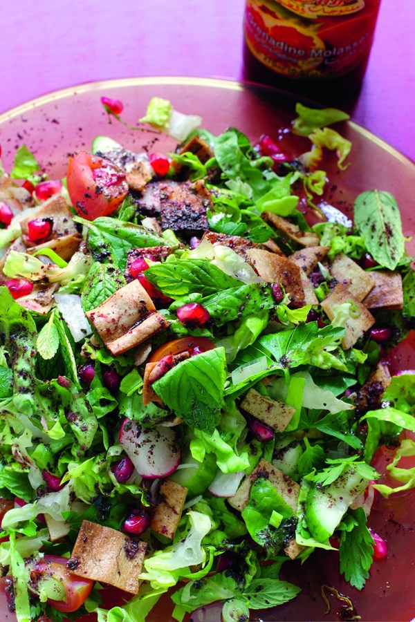 Fattoush with pomegranate molasses dressing