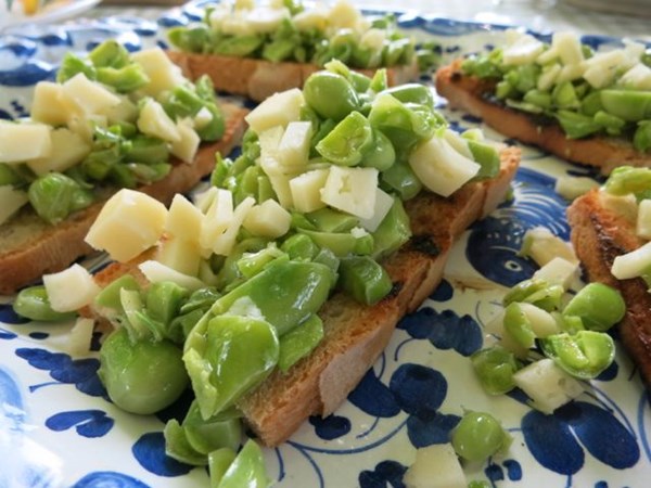 Fava and pecorino bruschetta