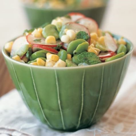 Fava bean & corn salad with fresh mint