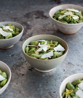 Fava bean and celery salad with ricotta salata