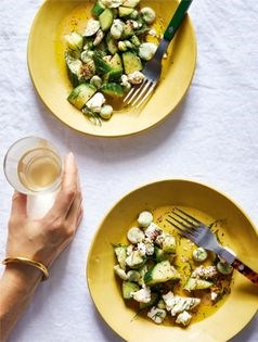 Fava bean and cucumber salad with feta & sumac