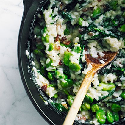 Fava bean and greens risotto