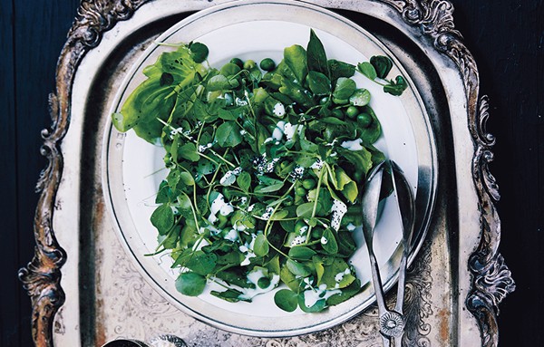 Fava bean and pea salad with poppy seed dressing
