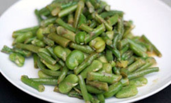 Fava bean, asparagus and French bean salad with mustard dressing