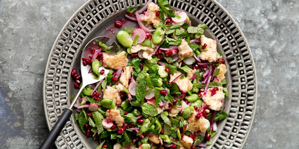 Fava bean, mint, parsley & pomegranate fattoush