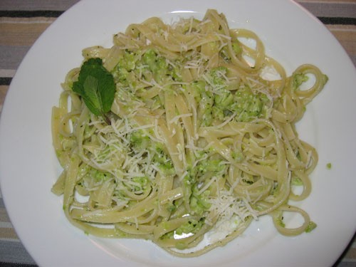 Fava bean pesto on fettucini