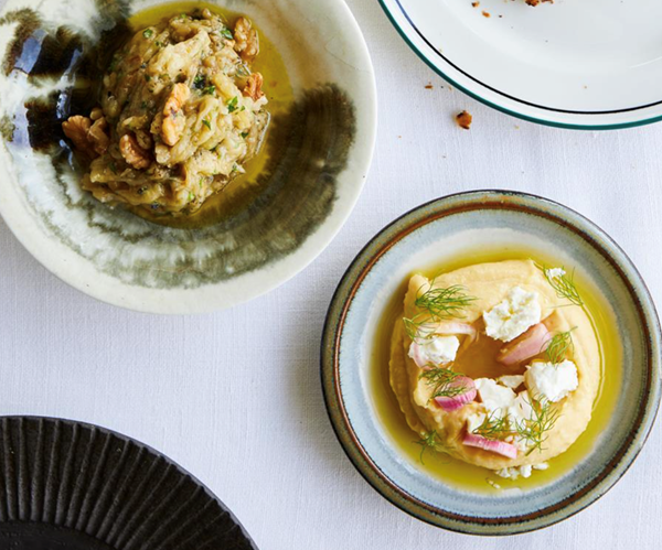 Fava with pickled shallots, dill and feta