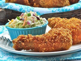 Fee fie faux fried chicken [Oven "fried" chicken pieces with a crispy herb coating]