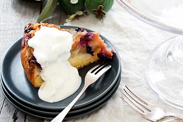Feijoa and blueberry buttermilk cake