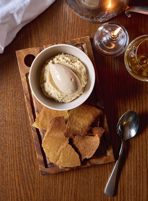 Feijoa crema pasticcera, feijoa ice cream, granita & pistachio biscotti