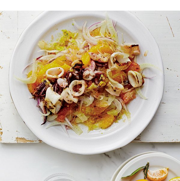 Fennel and citrus salad with charred squid