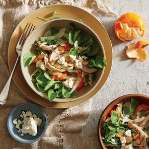 Fennel and clementine salad with chicken, almonds, and feta