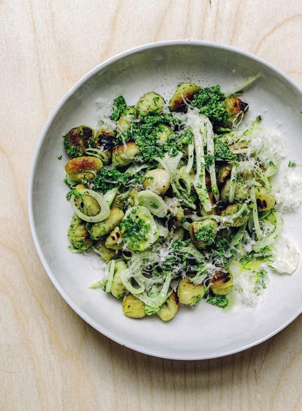 Fennel and gnocchi salad with fennel frond pesto