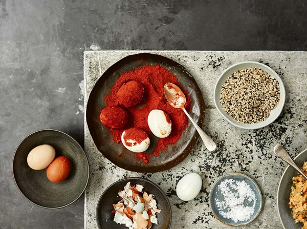 Fennel and lemon Scotch eggs with tomato chutney