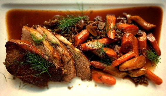 Fennel and onion braised pot roast with carrots