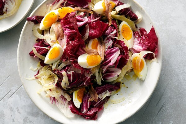 Fennel and radicchio salad with anchovy and egg